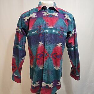 Vintage Woolrich Flannel Mens Size Large Aztec Southwest 100% Cotton Blanket USA